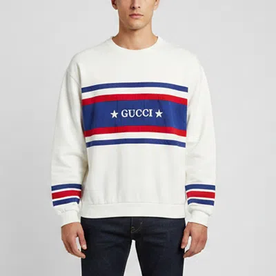 Pre-owned Gucci Off White Logo Embroidered Striped Cotton Jersey Sweatshirt Xl