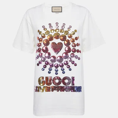 Pre-owned Gucci Off White Love Parade Sequin Detail Jersey T-shirt Xs