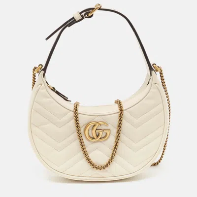 Pre-owned Gucci Off White Matelasse Leather Mini Gg Marmont Shoulder Bag