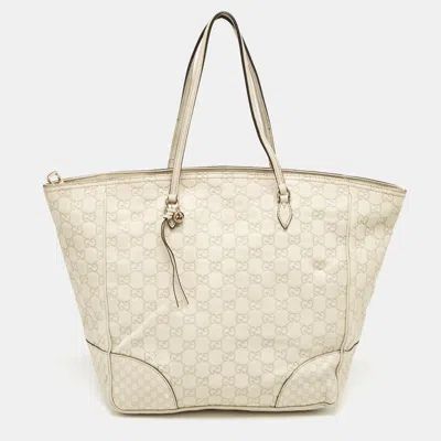 Pre-owned Gucci Off White Microssima Leather Bree Tote