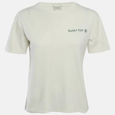 Pre-owned Gucci Off-white Printed Jersey Crewneck T-shirt 12 Yrs