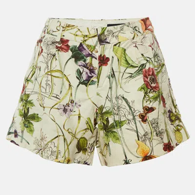 Pre-owned Gucci Off White Printed Linen Shorts S