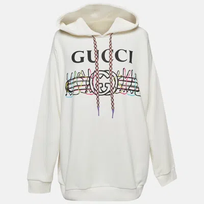 Pre-owned Gucci Off White Rabbit Logo Print Cotton Hoodie Xl