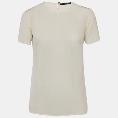Pre-owned Gucci Off-white Silk Round Neck Top S