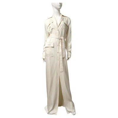 Pre-owned Gucci Off White Silk Shirtwaist Maxi Dress With Tie Belt