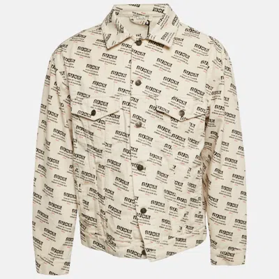 Pre-owned Gucci Off-white Stamp Print Cotton Button Front Jacket S