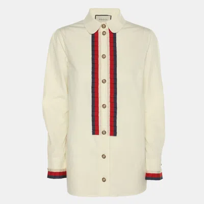 Pre-owned Gucci Off-white Cotton Ruffled Shirt S