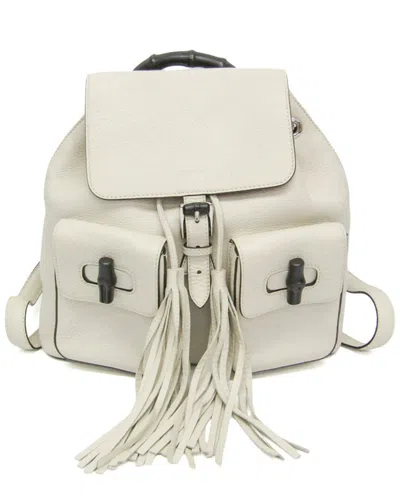 Pre-owned Gucci Off-white Leather Bamboo Backpack (authentic Pre-loved)