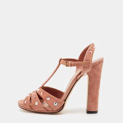 Pre-owned Gucci Old Rose Suede Crystals Embellished Ankle Strap Sandals Size 36 In Pink