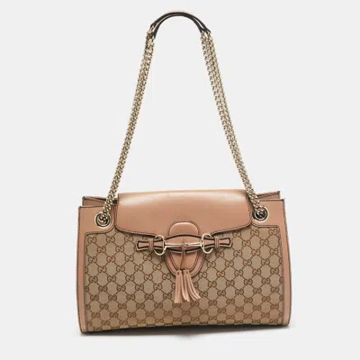 Pre-owned Gucci Old Rose/beige Gg Canvas Large Emily Chain Shoulder Bag