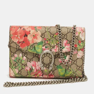 Pre-owned Gucci Old Rose/beige Gg Supreme Canvas And Leather Dionysus Blooms Wallet On Chain In Pink