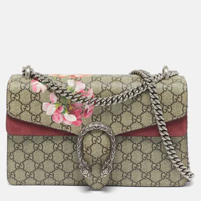 Pre-owned Gucci Old Rose/beige Gg Supreme Canvas And Suede Small Dionysus Blooms Shoulder Bag In Pink