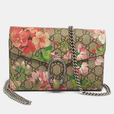 Pre-owned Gucci Old Rose/beige Gg Supreme Canvas Dionysus Blooms Wallet On Chain In Pink