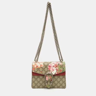 Pre-owned Gucci Old Rose/beige Gg Supreme Canvas Mini Blooms Dionysus Shoulder Bag In Pink