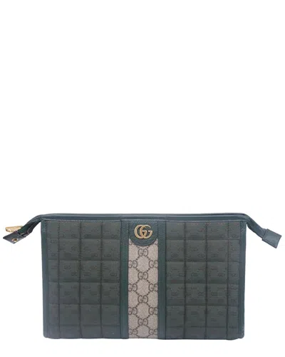 Gucci Olive Canvas Mini Gg Quilted Pouch Bag (authentic Pre-loved)
