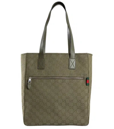 Gucci Medium Shopping Bag In Green Gg Fabric Men