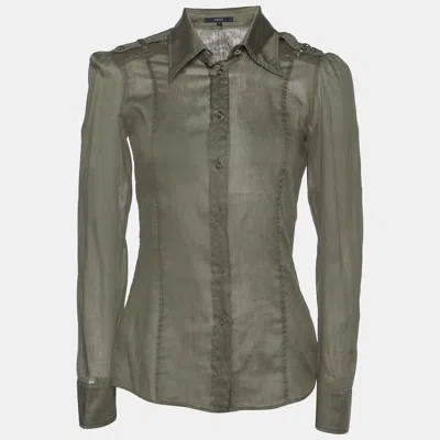 Pre-owned Gucci Olive Green Cotton Semi Sheer Shirt S