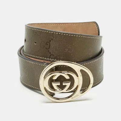 Pre-owned Gucci Olive Green Gg Imprime Canvas Interlocking G Buckle Belt 95cm