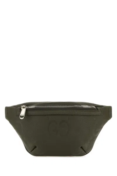 Gucci Olive Green Leather Belt Bag In Khaki