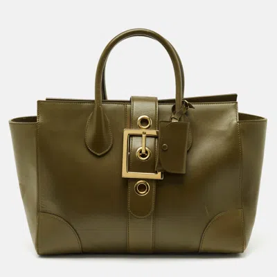 Pre-owned Gucci Olive Green Leather Lady Buckle Tote