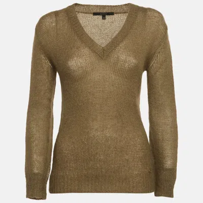 Pre-owned Gucci Olive Green Open Knit Mohair Sweater Xs