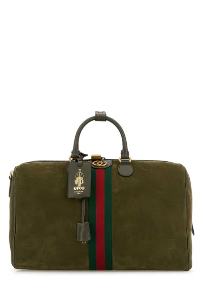 Gucci Medium Suede Travel Bag With Stripe Detail In Multi