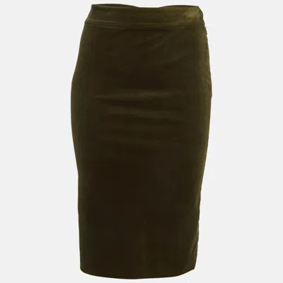 Pre-owned Gucci Olive Green Velvet Pencil Skirt S