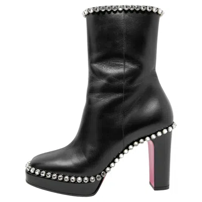 Pre-owned Gucci Olympia Black Leather Crystal Embellished Platform Boots 38.5 2017 Runway