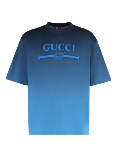 Gucci Ombré-effect Crew-neck T-shirt In Blue