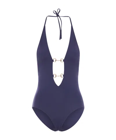 Gucci One-piece Swimsuit With Clamps In Blue