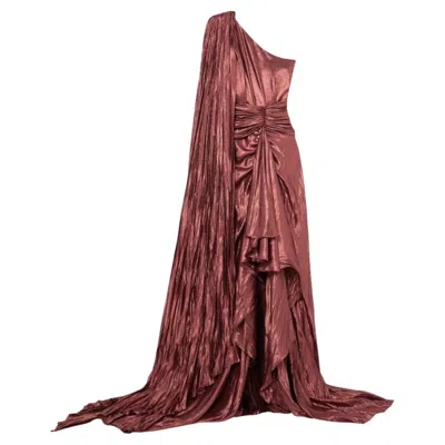Pre-owned Gucci One Shoulder Asymmetric Lame Gown It 40 (us 4) In Brown