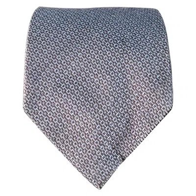 Pre-owned Gucci One Size Blue Grey Checkered Silk Tie In Gray