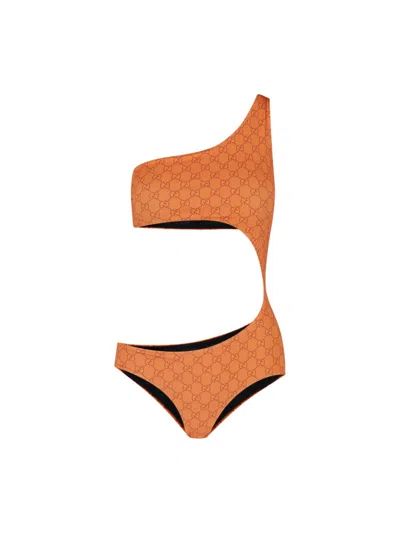 Gucci One-piece Swimsuit "gg" In Orange