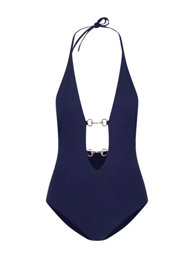 Gucci One-piece Swimsuit "horsebit" In Blue