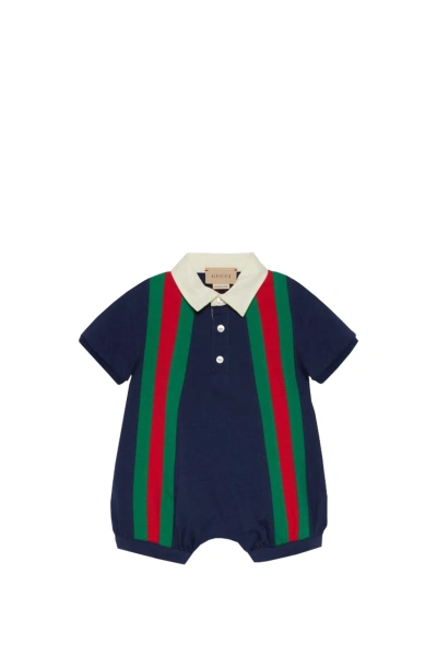 Gucci Babies' Heavy Cotton Romper In Navy,multi