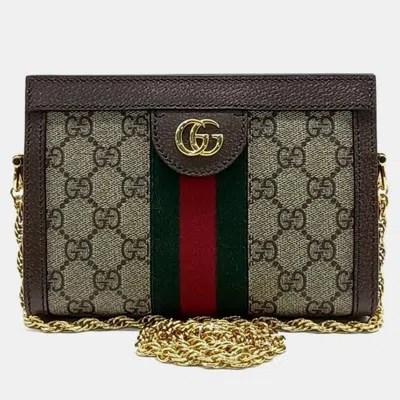 Pre-owned Gucci Beige Gg Supreme Canvas Mini Ophidia Shoulder Bag