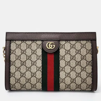 Pre-owned Gucci Beige Gg Supreme Canvas Ophidia Shoulder Bag