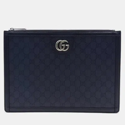 Pre-owned Gucci Navy Blue Canvas Ophidia Portfolio Case