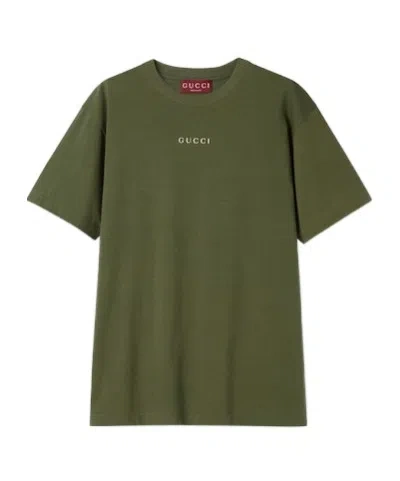 Gucci Open-necked Black Shirt In Green