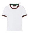 Gucci White Crewneck T-shirt With Web Detail On The Edges In Cotton Woman In White