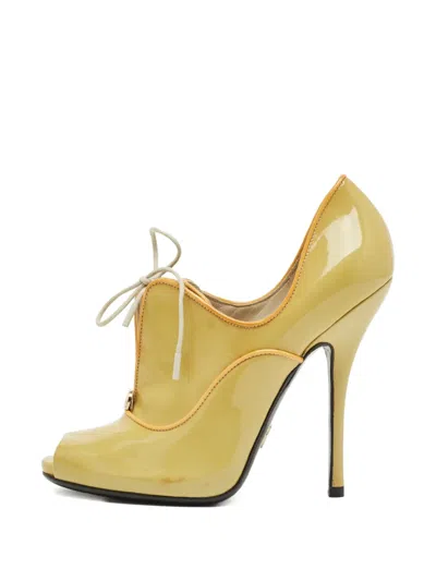 Pre-owned Gucci Open-toe Leather Boots In Yellow