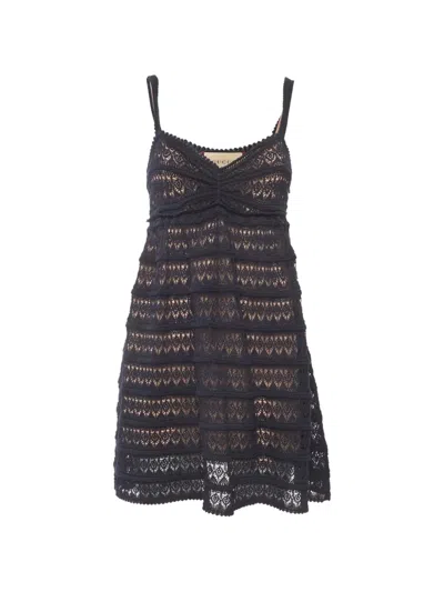 Pre-owned Gucci Open-knit Silk Mini Dress In Blue