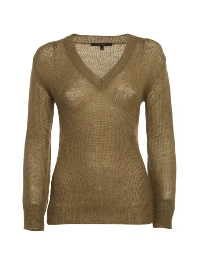 Pre-owned Gucci Open-knit V-neck Sweater In Green