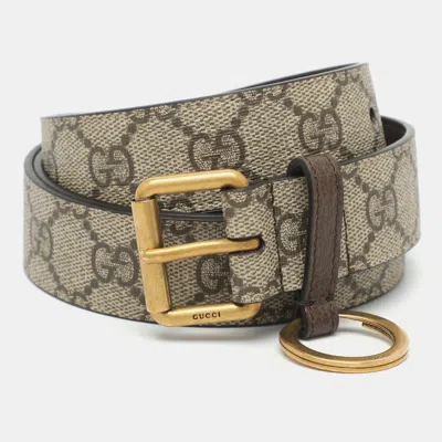 Pre-owned Gucci Ophidia 110/44 Buckle Belt Beige Coated Canvas In Sand