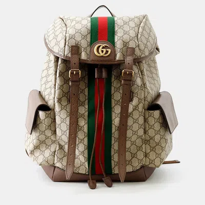 Pre-owned Gucci Ophidia Backpack Brown/red/green Gg Supreme Leather Size Medium