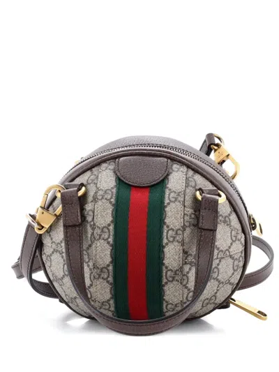 Pre-owned Gucci Ophidia Basketball Bag Gg Coated Canvas Mini Shoulder Bag In Brown