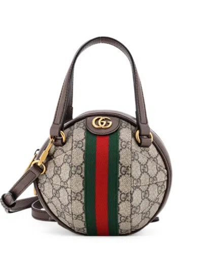 Pre-owned Gucci Ophidia Basketball Bag Gg Coated Canvas Mini Shoulder Bag In Brown
