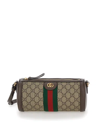 Gucci 'ophidia' Beige And Ebony Crossbody Bag With Web Detail In Gg Supreme Canvas Woman In Multicolor