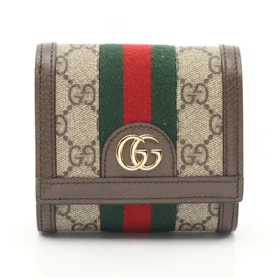 Gucci Ophidia Beige Beige Brown Brown Multi-color Coated Canvas Leather Wallet (bi-fold)