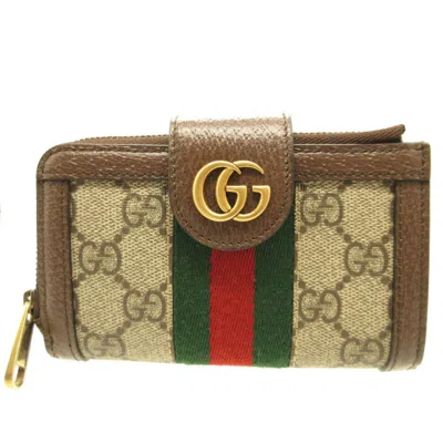 Pre-owned Gucci Ophidia Beige Brown Gg Canvas Leather Coin Purse/coin Case ()